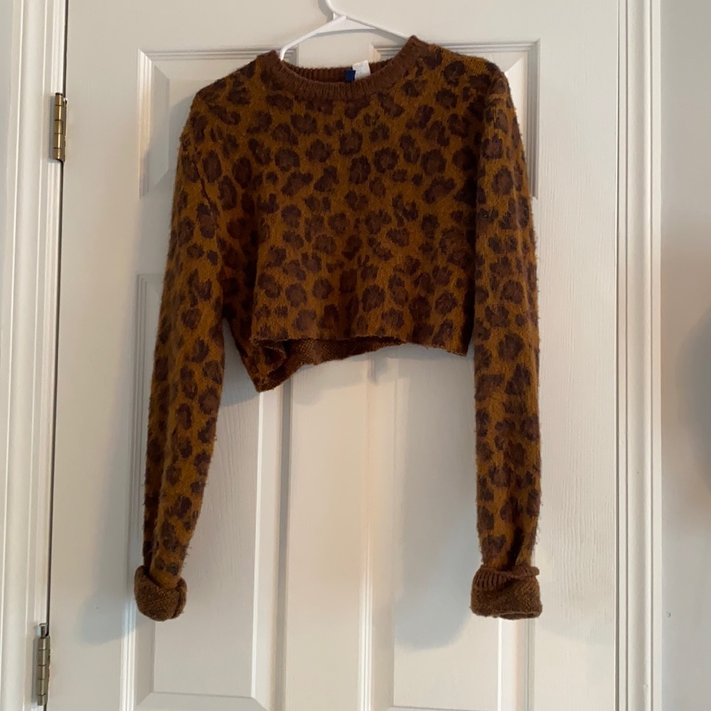 cropped cheetah print sweater